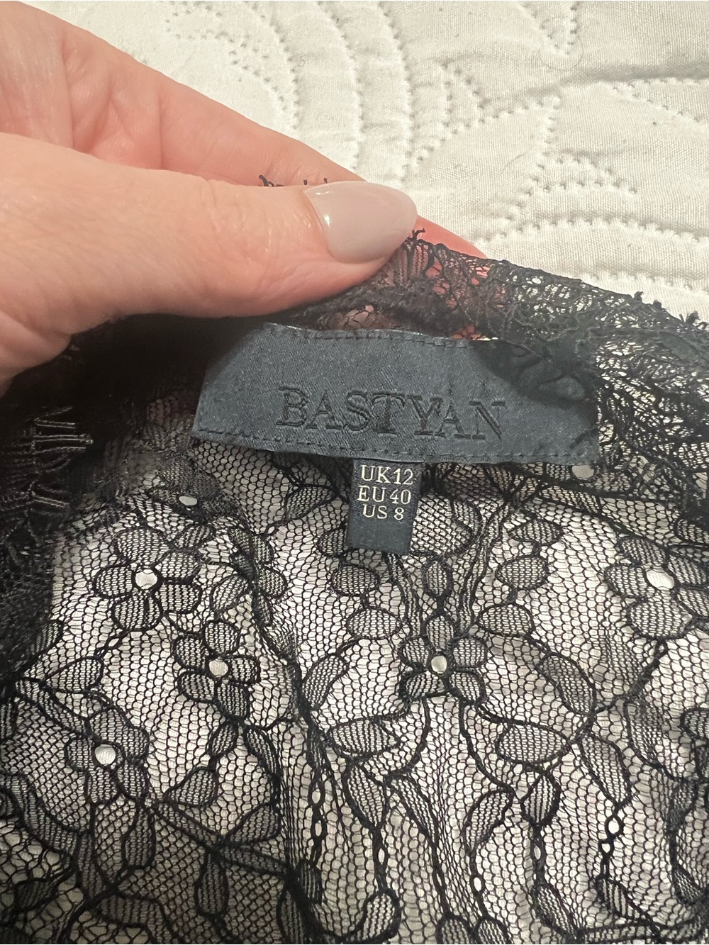 Bastyan Mid-length dress Black Lace Sweat Heart Long Sleeve 8 Medium - Picture 10 of 13